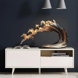 Statue de six chevaux au galop en résine pour décoration de table, fait à la main - Product Image 3