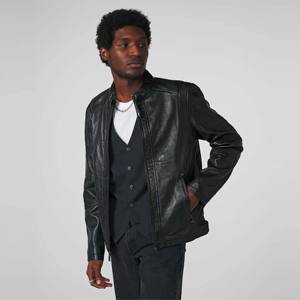 <b>Men</b> Black Vintage Racer Leather <b>Jacket</b> - Classic Slim Fit Motorcycle <b>Jacket</b> with Retro Style, Ideal for Casual Wear - Product Image 3