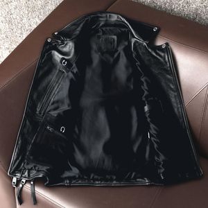 Gilet sans manches en cuir véritable pour homme, style motard punk, à capuche, fermeture éclair, coupe ajustée, hiver, tendance 2025 - Product Image 3