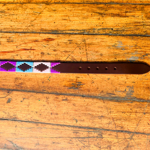 เข็มขัดโปโลหนังควายสีกุหลาบชมพู & ฟ้าหัวเข็มขัดทองเหลืองแข็งกว้าง35มม. สำหรับการขี่ม้า - Product Image 6