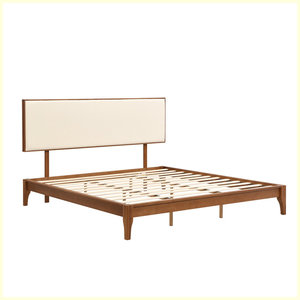 Cama moderna con plataforma de madera de bambú seco sólido de 12 pulgadas con cabecero ajustable Cama con marco de bambú tapizado - Product Image 5