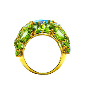 แหวนค็อกเทลพลอยเพอริดอทสีฟ้าประดับอัญมณีเงินสเตอร์ลิง925ชุบทองโดยนักออกแบบ - Product Image 4