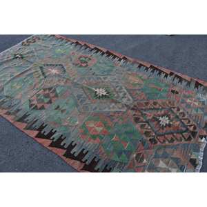 พรมถักสไตล์ตุรกีโบราณขนาด53x94ฟุตวัสดุขนสัตว์สไตล์เย็บปะติดปะต่อกันสีแดงสีเขียวแบบด้านหลังทำจากยางแบบแบนสำหรับห้องนอน - Product Image 4