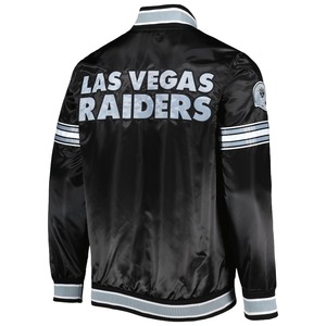 Veste de bombardier Raiders personnalisée pour hommes veste de baseball en satin brodé bombardier noir Raiders léger fermeture à bouton pression personnalisé - Product Image 2
