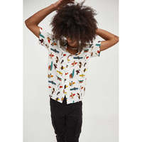 Camisa Hawaiana Casual Blanca para Hombre con Estampado de Animales y Palas de Surf, Transpirable, para Verano