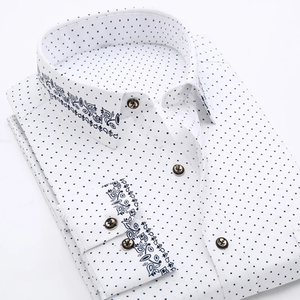 ชุดเดรสผ้าฝ้ายแขนยาวสำหรับผู้ชาย, เสื้อเชิ้ตทางการแขนยาวไม่มีรอยยับยืดเสื้อลำลองธุรกิจมีกระดุม - Product Image 4