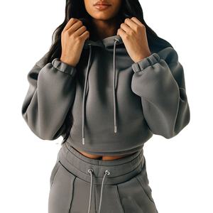 High Quality 2 Piece Sweatsuit Outfits Tracksuit Set Long <b>Sleeve</b> Crop Hoodie Wide Leg Flare Jogger Suits for Women 2026 - Product Image 5