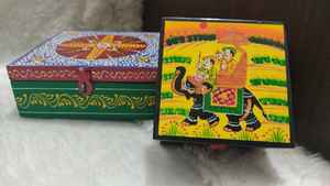 Boîte à bijoux peinte à la main en bois imprimé éléphant boîte à fruits secs pour la décoration intérieure cadeaux uniques indiens pour Diwali Eid Ramadan faveurs - Product Image 4