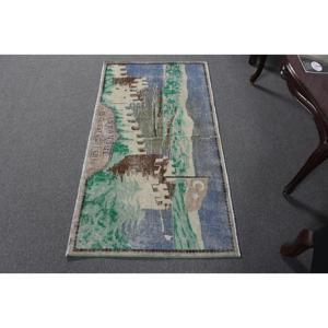 Alfombra de 2.4x4.4 pies, Alfombra Turca Vintage, Alfombra de Lana Ikat Azul - Product Image 2