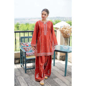 Ensemble femme URGE-2Piece, chemise et pantalon brodés en tissu lawn - BIC-244 - Product Image 1