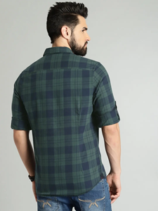 เสื้อเชิ้ตผ้าสักหลาดแขนยาวลายสก็อตลำลองสำหรับผู้ชายเสื้อลายตารางแบบติดกระดุม - Product Image 3