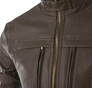 Veste de motard pour homme Gatsby Mocha en cuir d'agneau véritable aniline, fermeture éclair, doublure en viscose matelassée, service OEM d'hiver, non tissé - Product Image 2