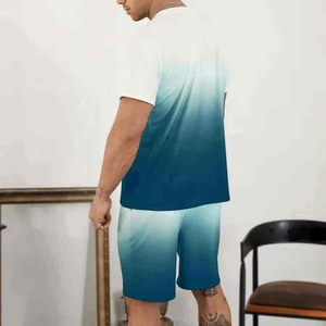 Nouveau grande taille hommes rayé Sportswear Fitness ensemble respirant décontracté T-Shirt Shorts automne course Jogging 2 pièces vêtements de sport - Product Image 4