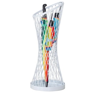 Modern Outdoor Round Metal Wire <b>Umbrella</b> <b>Stand</b> Powder Coated White Finish for Entryway or Hallway - Product Image 4