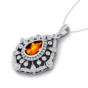 Oro sólido 100% piedra preciosa citrino natural y diamantes reales encantos colgante OEM piedra natal regalo del Día de San Valentín para novia - Product Image 2