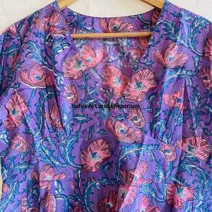 Hermoso Vestido Estampado Floral en Bloques de Algodón, Vestido para Uso Casual, Vestido Estampado a Mano - Product Image 4