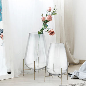 Jarrón Decorativo de Vidrio de Lujo Moderno con Base de Metal, Decoración del Hogar, Centro de Mesa para Bodas, Jarrón de Vidrio y Cristal - Product Image 2