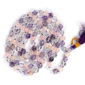 Collier Mala en cristal Mind Body Soul - Quartz rose, améthyste et quartz clair, 6 mm, 108 perles - Product Image 1