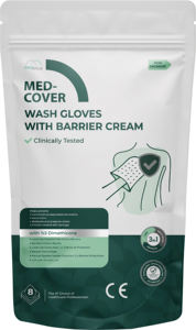 Guantes de Baño Desechables Sin Enjuague Medoffice con Crema Barrera de Dmeticona al 3% |   Guantes de Baño Extra Grandes para Pacientes/Cuidado de Personas Mayores - Product Image 3