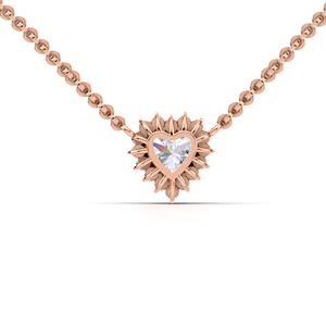 Pendentif de luxe en diamant de laboratoire taille cœur 1 carat avec halo et dos en forme de soleil |   Collier en or jaune, blanc et rose 9 carats - Product Image 1