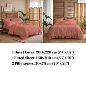 Parure de lit en polycoton orange à volants, style princesse, housse de couette, drap-housse, taies d'oreiller, 4 pièces, taille double, pour usage domestique - Product Image 2