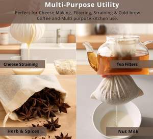 Sacs à épices en coton mousseline naturel non blanchi avec cordon de serrage pour la cuisine, la soupe, le thé, les herbes, le bouillon d'os et le brassage à froid, 8*10 pouces - Product Image 4