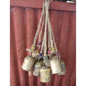 Handmade Rustic Iron Tin Bells with Jute <b>String</b> and Glass Beads Set of 24 <b>Garden</b> Ornaments - Product Image 4