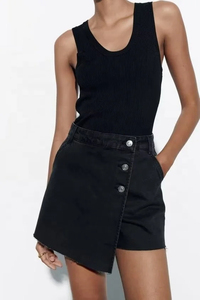 Europe et États-Unis Rangée décorative de boutons à double boutonnage Design Sense of Pantalon jupe en jean polyvalent à taille haute - Product Image 6