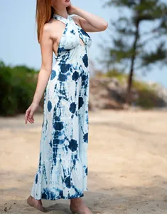 Indien fait à la main Tie Dye été Vintage Collection pour les femmes portent rayonne dos nu Spaghetti belle longue licou cou longue robe - Product Image 4