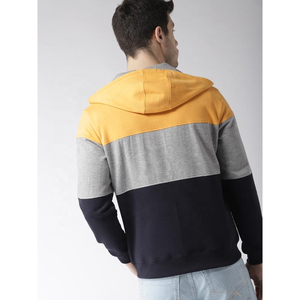 <b>Men's</b> Mustard Yellow & <b>Navy</b> Colorblocked Hooded Sweatshirt 100% Cotton Material - Product Image 6