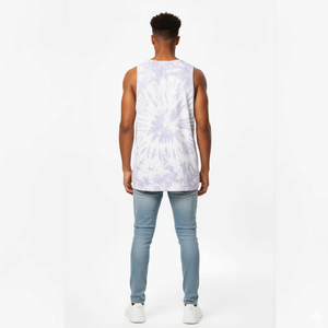 Débardeur sans manches pour homme en tie-dye lavande avec typographie Flow Life, style streetwear décontracté, fitness, mockup - Product Image 2