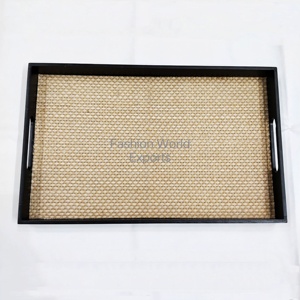 Eco-Friendly Wooden Serving Tray with Natural Jute Base Rustic Breakfast Tray with Handles Sustainable Home Kitchen Organizer - Product Image 3
