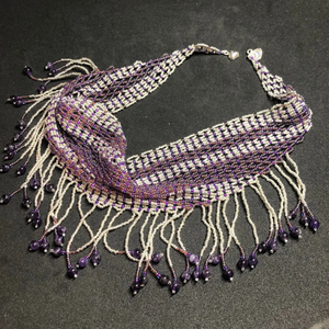 Seed Beaded Scarf Necklace Fringe Beaded Necklace Fringe Beaded <b>Bandana</b> - Product Image 2