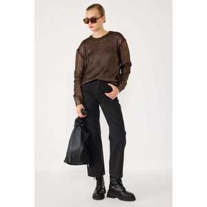 Suéter de Punto Casual para Mujer con Detalles Metálicos, Corte Holgado, Cuello con Lazo, Logotipo y Decoración con Patrón en la Parte Delantera, Talla XS, Corte Largo - Product Image 4