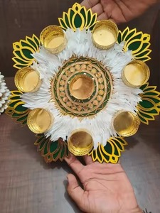 Juego surtido de jazmín MDF Lotus Rangoli con portavelas para Diwali, entrada de inauguración de la casa y decoración de escaleras - Product Image 2