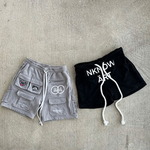 Short en coton avec logo brodé personnalisé de haute qualité pour hommes ourlet brut bord coupé lavage respirant Gym Fitness course Streetwear - Product Image 6