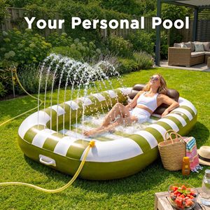 Hot Sale <b>Inflatable</b> Pool Lounger <b>Float</b> with Water Sprinkle Adult Floating Sun Tan Bed Blow Up Raft Water Mat with Pillow Gifts - Product Image 2