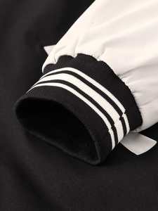 Sudadera con capucha de béisbol universitario en blanco y negro, chaqueta acolchada Varsity, manga de contraste de dos tonos Unisex, cremallera frontal, ajuste cómodo, Invierno - Product Image 5