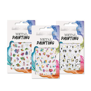 Multi-Size 3D Embossed Unique Design Korea <b>Nail</b> Stickers OEM ODM Metal Painting Gold Silver Foil Triangle Rainbow Colors #45884 - Product Image 5