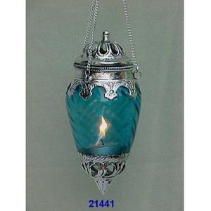 Wedding Decoration Glass <b>Lantern</b> With Jumbo Tea Light Silver Brass & Glass Hanging <b>Tealight</b> Votive Holder - Product Image 2
