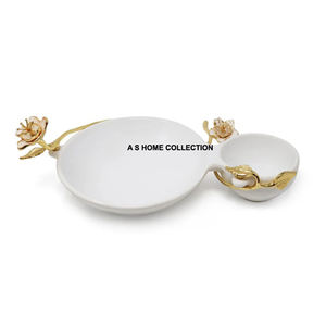 Dos particiones de acero inoxidable Último diseño de hoja de latón Vajilla para servir alimentos Tazón de metal Forma redonda en calidad sostenible - Product Image 3