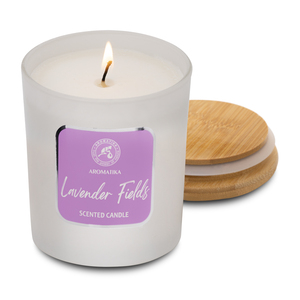 Vela Aromática de Cera de Soya Aromatika Lavender Fields en Frasco de Vidrio Blanco Mate, Regalo Premium de Aromaterapia para el Día de la Madre - Product Image 1