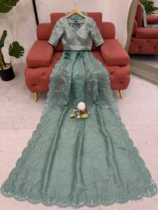 Lehengchaoli เสื้อเบลาส์ผ้าโปร่งบางลายนูนแฟชั่นไม่ซ้ำใครสำหรับปาร์ตี้ - Product Image 2