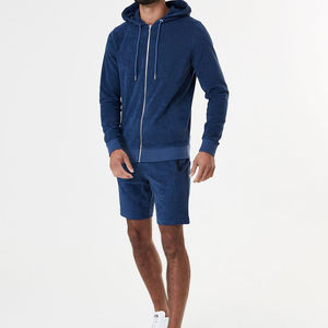 Ensemble short à capuche zippé sur mesure coton polyester mélangé couleur unie ensemble 2 pièces short et sweat à capuche pour hommes - Product Image 4
