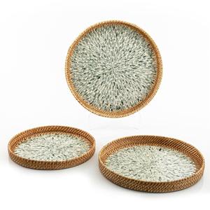 Bandeja DE SERVICIO DE fregona de ratán para decoración de mesa bandejas decorativas de nácar vajilla sostenible - Product Image 1