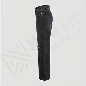 <b>Women</b> Fashion New Design Customized Color Ripped Denim <b>Jeans</b> 2025 Breathable Wholesale Price Latest Custom Flared Leg Trousers - Product Image 3