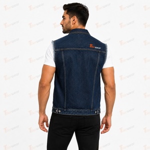 Wholesale <b>Men's</b> <b>Denim</b> <b>Vest</b> Custom Logo Sleeveless Jean <b>Vest</b> Premium Cotton <b>Denim</b> Western Biker Casual Fashion Streetwear - Product Image 4