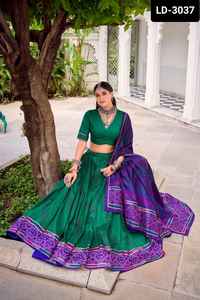 South Indian Style Perfect Fusion of bold Bandhani Print and Regal Borders for that Navratri Charm <b>Lehenga</b> Choli Collections - Product Image 2