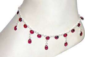 Elegante Tobillera con Gemas Rojas, Tobillera con Granate Rojo, Plata de Ley 925, Joyería para Mujeres y Niñas - Product Image 2