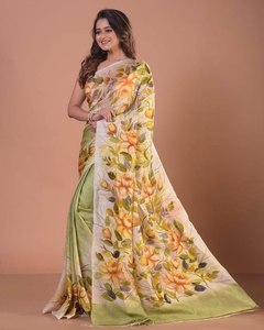 Pure Bishnupuri Tussar Silk Saree con blusa Trabajo pintado a mano Calidad especial - Product Image 1